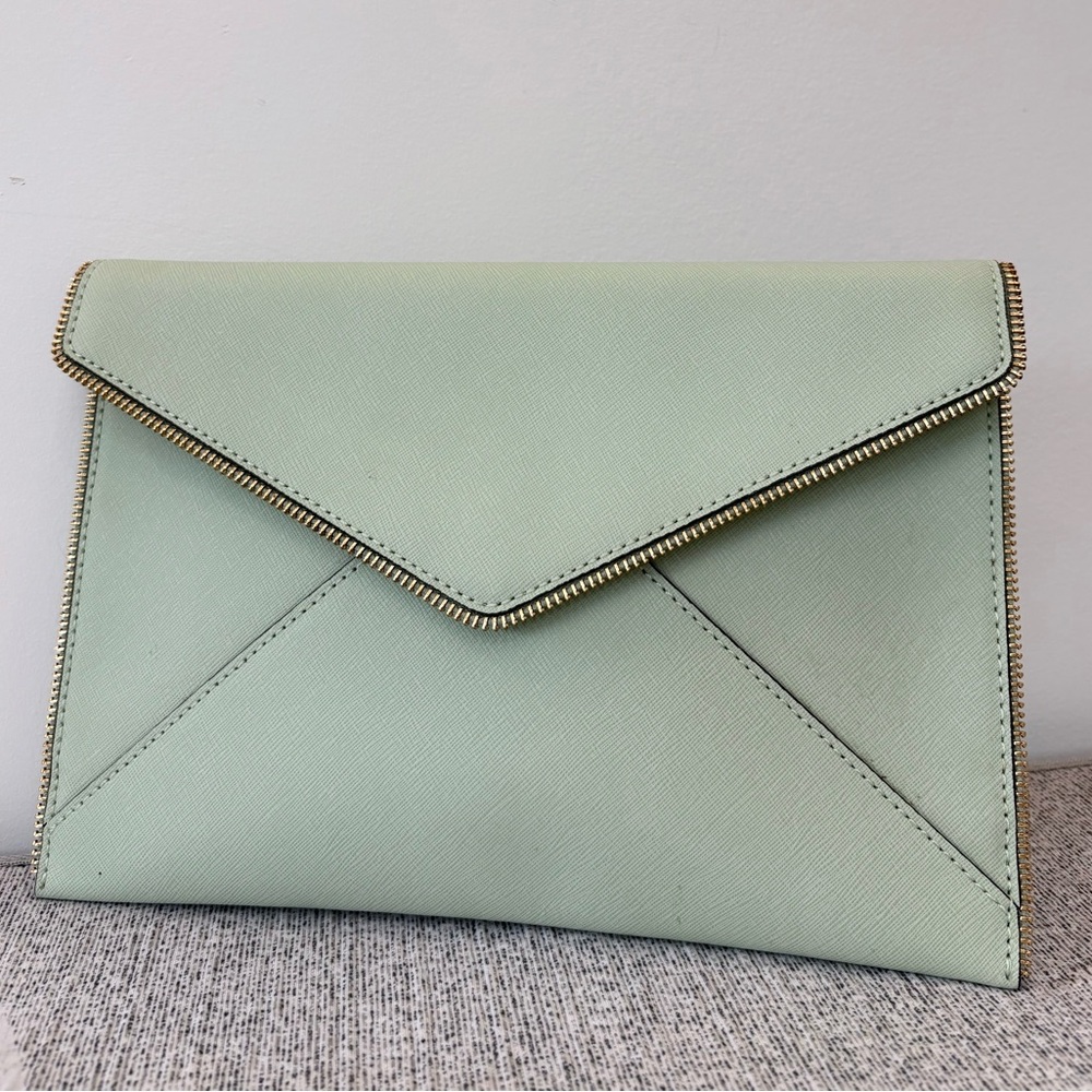 Rebecca Minkoff Leo Mint Green Envelope Zipper Clutch